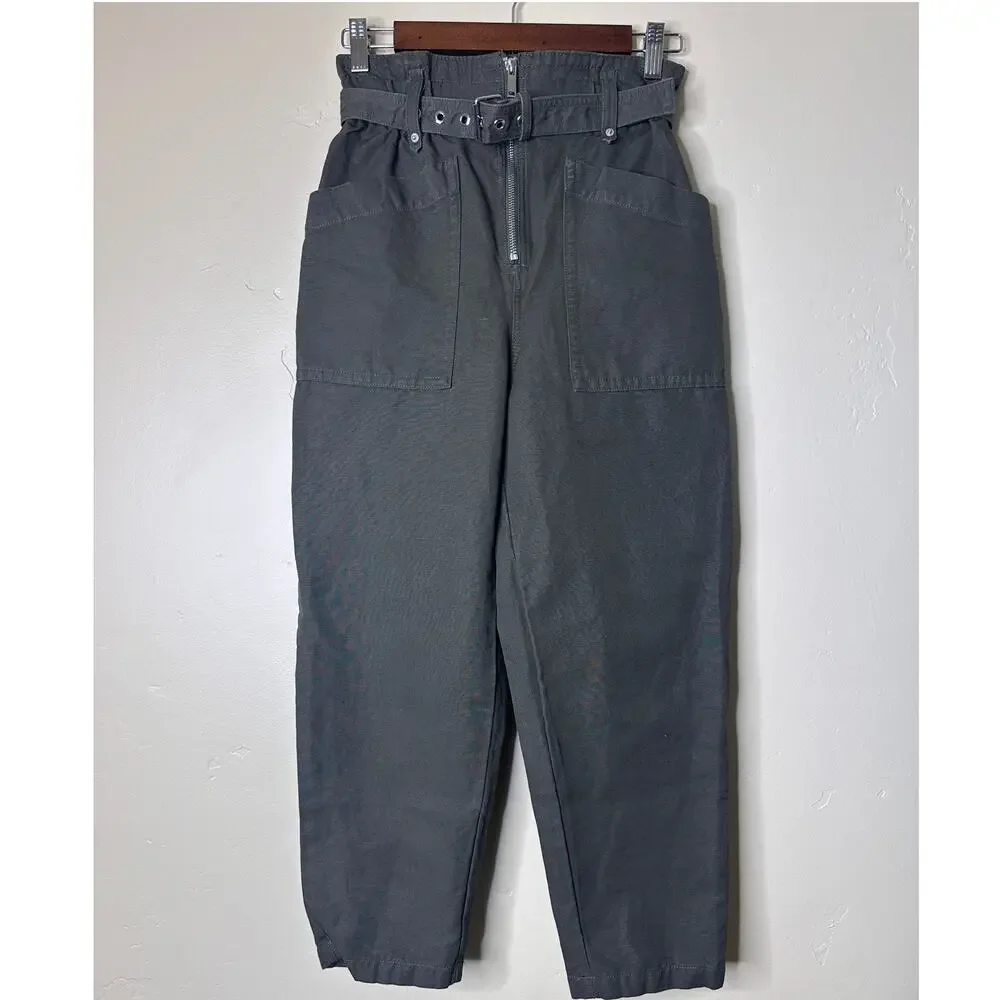Banana Republic Dark Olive High Waisted Wide Leg Paperbag Pants with Belt 00P